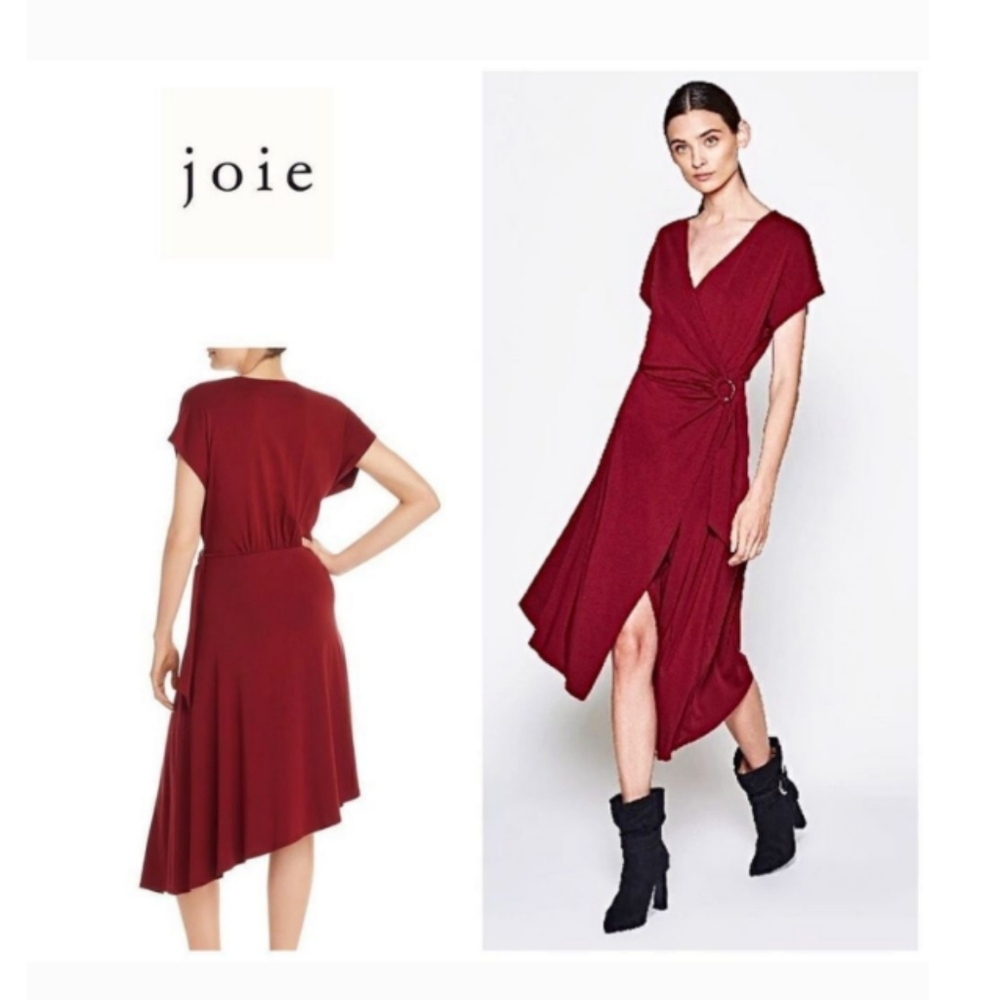 Joie Burgundy Red Asymmetrical V-Neck Sundress Cocktail